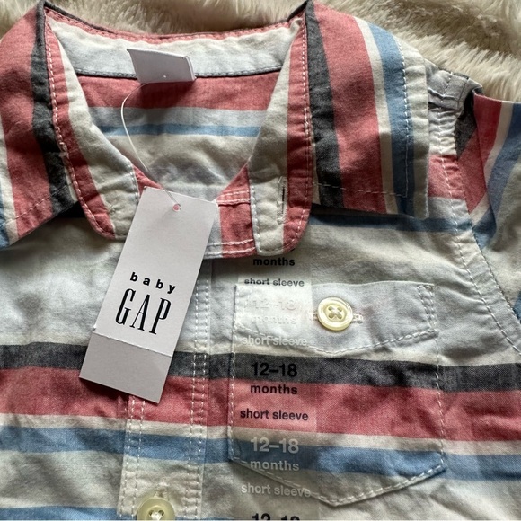 Baby GAP Baby Boy Striped Preppy Bodysuit Collar 4th July Dress Top Sz 12-18m - Picture 2 of 5